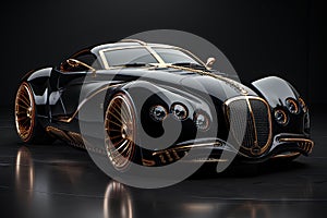 3d rendering of a modern black sedan car with studio light. 3d illustration of brandless car