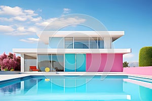 3d rendering of modern cozy house with pool and parking for sale or rent - Ai Generated
