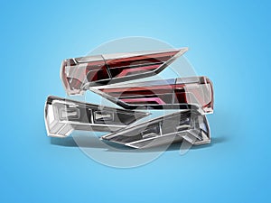 3D rendering of modern headlights for car on blue background with shadow