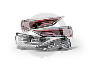 3D rendering of modern headlights for car on white background with shadow