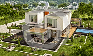 3d rendering of modern house in the garden