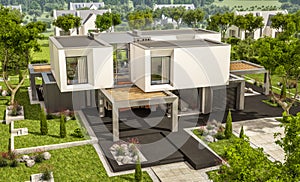 3d rendering of modern house in the garden