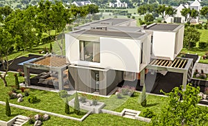 3d rendering of modern house in the garden