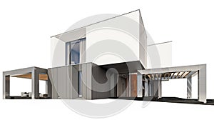 3d rendering of modern house in the garden Ñlear sunny autumn day