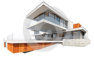 3d rendering of modern house isolated on white.