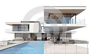 3d rendering of modern house isolated on white.