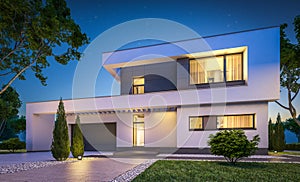 3d rendering of modern house at night