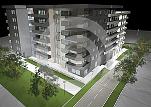 3D rendering of modern residential building