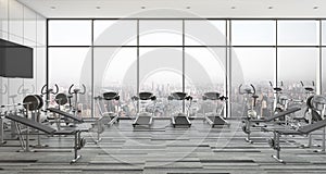 3d rendering modern style fitness and gym with city and sky view