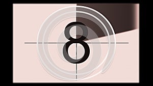 3D rendering of a monochrome old and grained universal countdown leader from 10 to 0