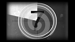 3D rendering of a monochrome old and grained universal countdown leader from 10 to 0
