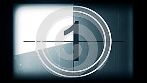 3D rendering of a monochrome old and grained universal countdown leader from 10 to 0