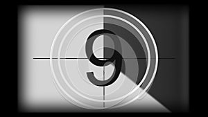 3D rendering of a monochrome universal countdown film leader. Countdown clock from 10 to 0