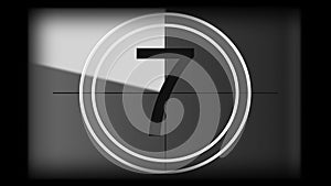 3D rendering of a monochrome universal countdown film leader. Countdown clock from 10 to 0