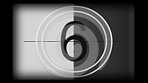 3D rendering of a monochrome universal countdown film leader. Countdown clock from 10 to 0