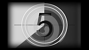 3D rendering of a monochrome universal countdown film leader. Countdown clock from 10 to 0