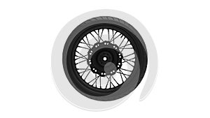 3D rendering of a motorcycle wheel with spokes isolated on a white background