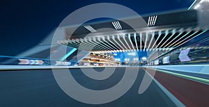 3d rendering moving racetrack with arrow sign neon light