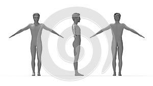 3D rendering of a naked man human being standing and posing with his arms wide spread anatomy Isolated in empty space