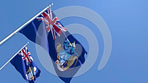 3D rendering of the national flag of Tristan da Cunha waving in the wind