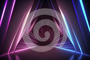 3d rendering neon light abstract ultraviolet background, dynamic glowing lines blue pink laser rays fashion stage background