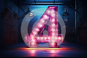 3d rendering of a neon number 4 on a dark background