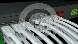 3d rendering of a network switch and ethernet cables