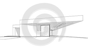 3d rendering of new concrete house in modern style black line on white background