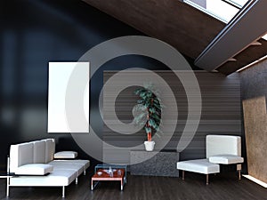 3d rendering of new mock up loft interior design with white sofa