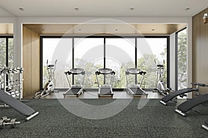 3d rendering nice tree view wood gym and training room