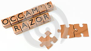 3D rendering of Occam\'s razor and jigsaw puzzle