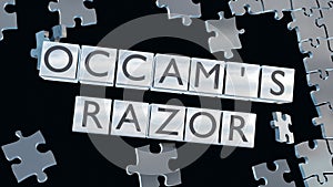 3D rendering of Occam\'s razor and jigsaw puzzle