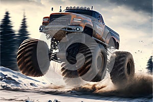 3d rendering of an off-road vehicle in the snow.