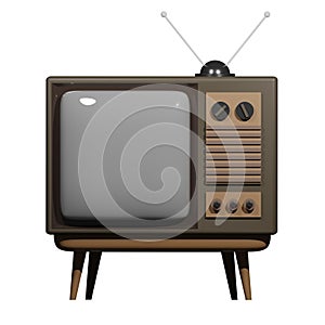 3D rendering of old classic tube TV front view with convex screen on wooden legs. Radio and Television Day. Realistic PNG