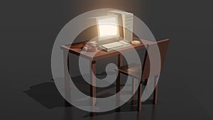 3D rendering of old computer monitor in dark