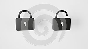 3d rendering of open and closed padlock icon