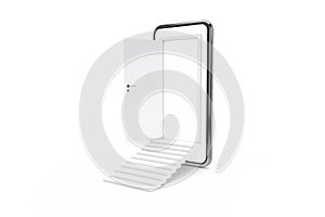 3D Rendering Open Door from Smart Phone Screen with Stairs