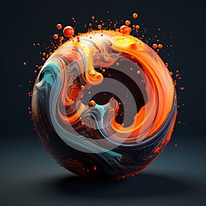 3d rendering of an orange and blue swirl in the center of an orange and blue sphere