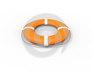 3D rendering of a orange life buoy isolated on white background