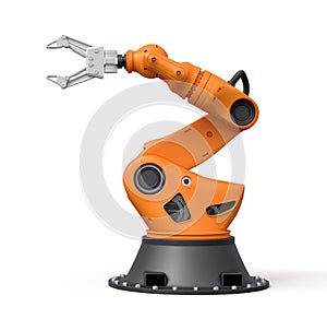 3d rendering of orange robotic arm isolated on white background