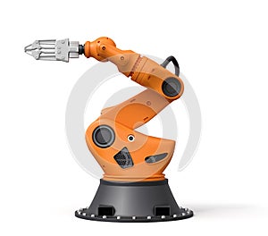 3d rendering of orange robotic arm isolated on white background