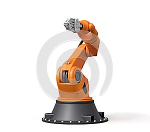 3d rendering of orange robotic arm isolated on white background