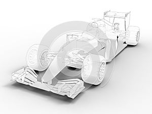 3D rendering - outlined F1 racing car