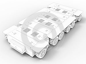 3D rendering - outlined platform with wheels