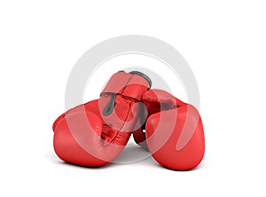 3d rendering of a pair of red boxing gloves lying close to each other on a white background.