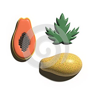 3D rendering papaya tropical fruit