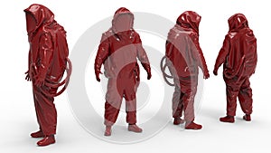 3D rendering -  people wearing red hazard suites