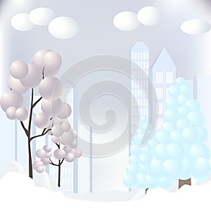 3D rendering picture. Winter park in the city. Vector illustration.