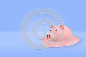 3d rendering of a piggy bank which is half-melted down on a blue background.