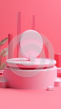 3d rendering of pink pedestal with speech bubble on it